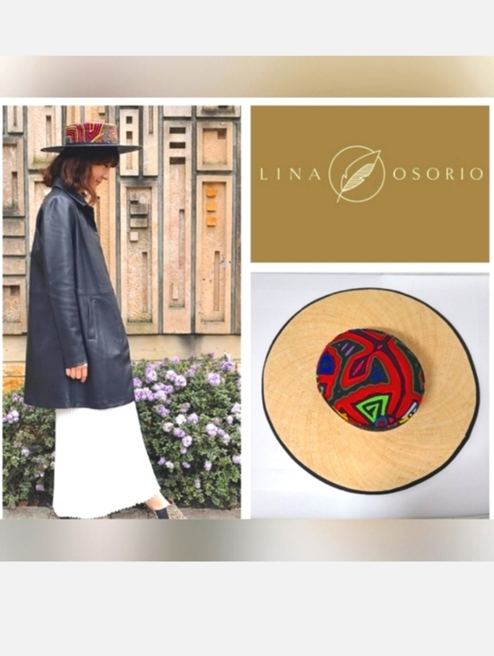 LINA OSORIO Handmade Cordobés Artisanal Straw Mola Patchwork Hat